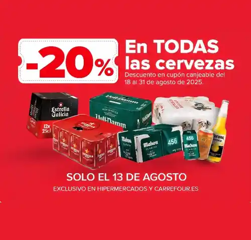 🛒 -20% en TODAS las cervezas en Carrefour – Solo 13 de agosto