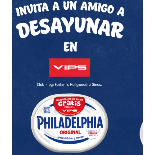 🥞✨ ¡2x1 en desayunos VIPS gracias a Philadelphia! 🧀🥐 (Descuento por compra)