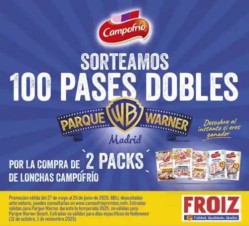 🎢🎉 ¡Campofrío sortea 100 entradas dobles para el Parque Warner de Madrid! 🎟️🌟 (Sorteo por compra)