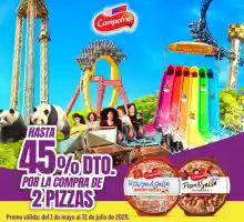 🎢 Campofrío te lleva de aventura | ¡Ahorra hasta un 45% en parques de diversiones! 🎟️🎉 (Descuento por compra)