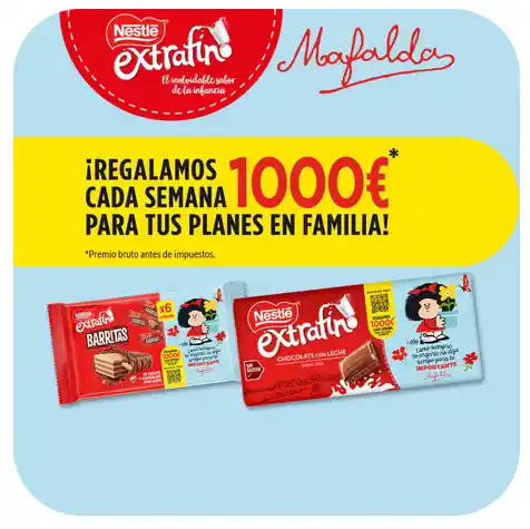 🎉💰 ¡Gana 1.000 € cada semana con Nestlé y Mafalda! 🍫🎟️ (sorteo por compra)