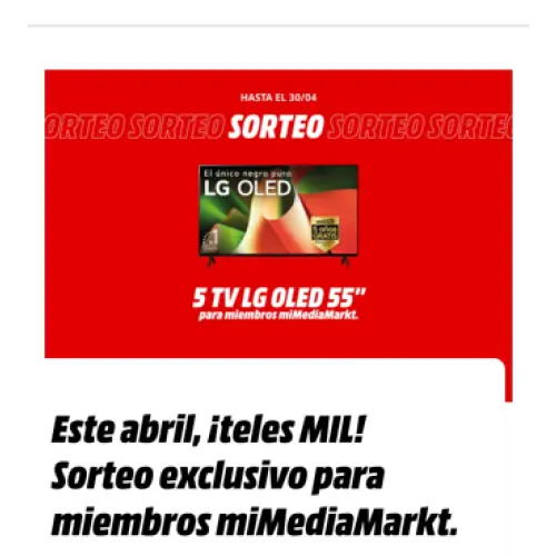 📺🔥 ¡MediaMarkt sortea 5 TVs LG OLED 55” en su app! 🎉📲 ¡Participa y gana la tuya! 🎁✨