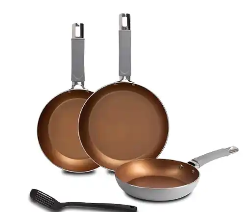Bergner Juego de 3 Sartenes Ø18Ø22Ø26cm Aluminio forjado cobre + Espátula ranurada