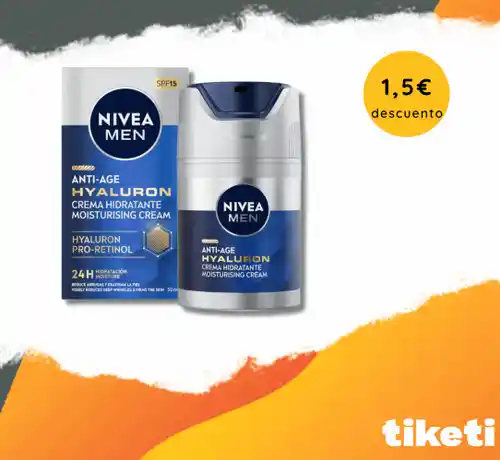 💧🧴 ¡Reembolso 1.50 € en Tiketi para la crema facial anti-edad FP15 Nivea Men! ✨👨🏻