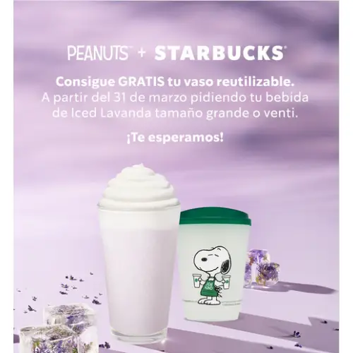 🥤Vaso Peanuts GRATIS por la compra de tu bebida Iced Lavanda! 🎁