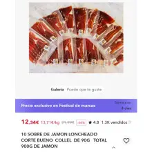 10 Sobres de Jamón serrano loncheado 900gr en total