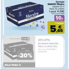 12 latas de cerveza mahou maestra por 3,39€ en Carrefour (cuentas seleccionadas)