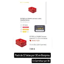 12 latas estrella damm por 1€ en Bonpreu con Gelt