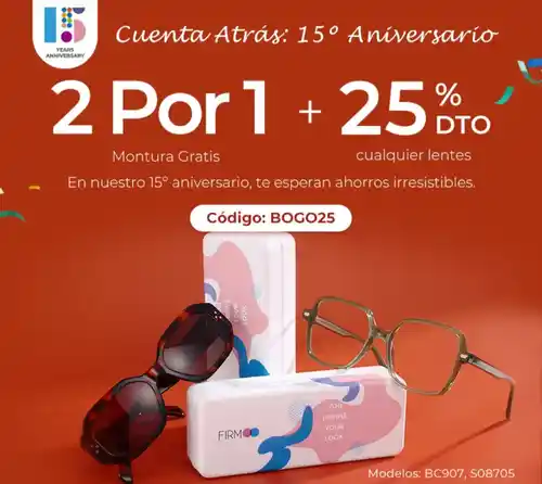2 Por 1 + 25% de DTO en gafas graduadas FIRMOO