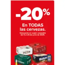 20% de descuento en todas las cervezas, acumulable a otras ofertas (Carrefour)