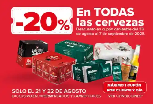 20% de descuento en todas las cervezas (Carrefour)