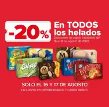 20% de descuento en TODOS los helados en Carrefour - Compatible con otras promociones.