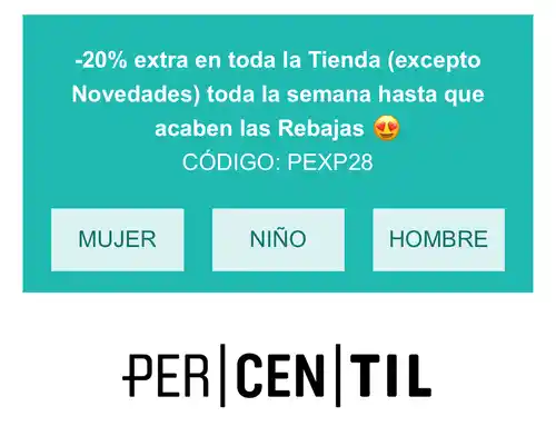 20% en todo (excepto novedades) en Percentil
