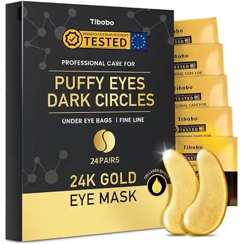 24K Gold Parches Ojos, Ojeras y Bolsas, Para Arrugas, 24 Pares Under Eye Gel Patches/Eye Mask Pads, Parches Contorno De Ojos Para La Hinchazón De Tibobo