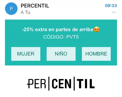 25% en partes de arriba | Percentil
