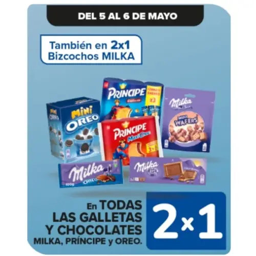 2x1 en todas las galletas y chocolates milka, principe y oreo (días 5 y 6 de mayo en Carrefour)