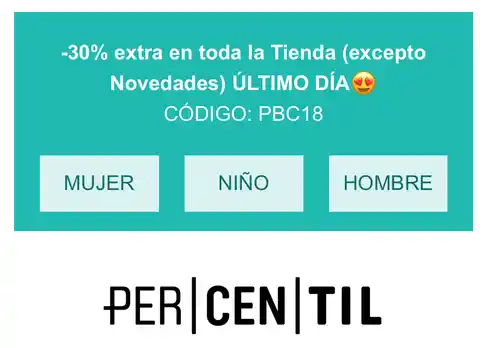 30% de descuento en toda la tienda Percentil