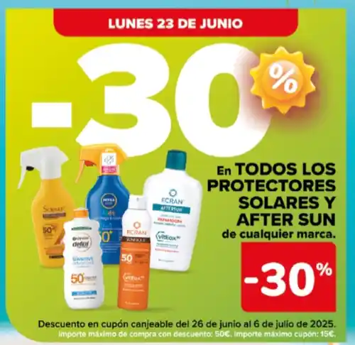 30% de descuento en todos los protectores solares (Carrefour 23/06)