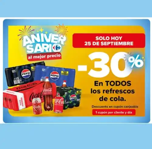 30% de descuento en todos los refrescos de cola (Carrefour 25/9)