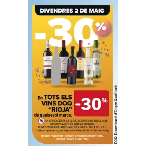 30% de descuento en vinos Rioja, solo hoy en Carrefour