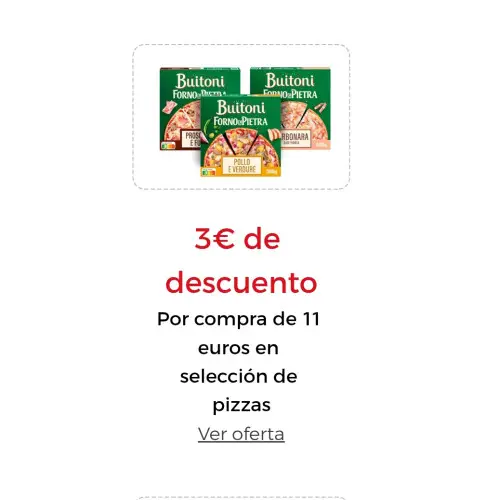 3€ DE DESCUENTO Por compra de 11 euros en selección de pizzas (El corte inglés Online)