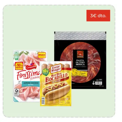3€ de descuento Por compra superior a 12€ en selección de charcutería