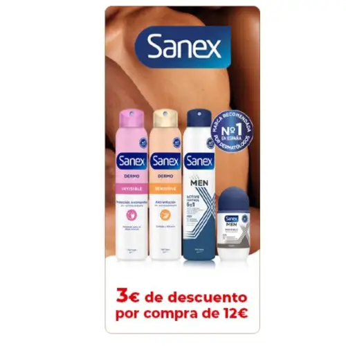 3€ de descuento por la compra de 12€ en Sanex en DIA
