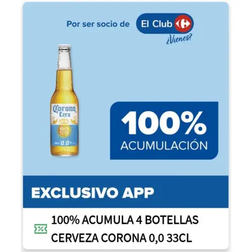 4 Botellines de Cerveza corona 0'0 Gratis en Carrefour (Acumulable a tu chequeahorro)