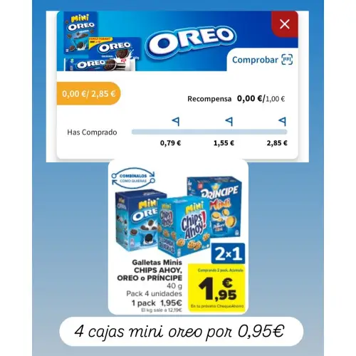 4 cajas mini oreo por 4,95€ en Carrefour (Cuentas seleccionadas)