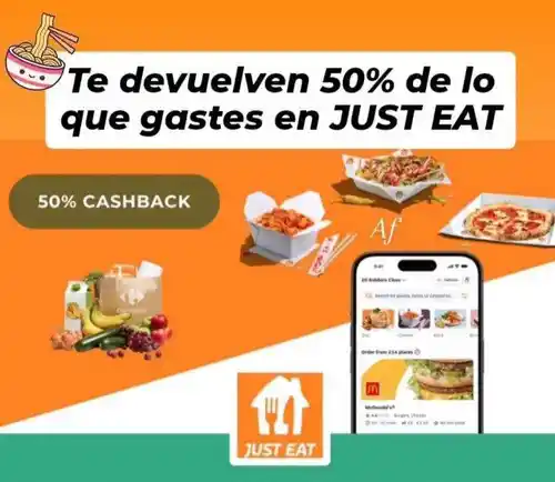 Comida GRATIS: ¡50% cashback en Just Eat + 5€ de regalo por registrarte!