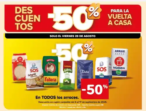50% de descuento en arroz (Carrefour, solo 29/8)