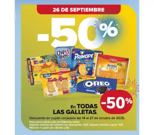 50% de descuento en todas las galletas (Carrefour 26/9)