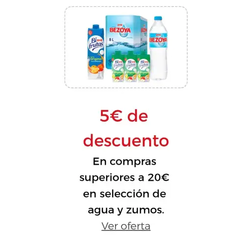 5€ de descuento En compras superiores a 20€ en selección de agua y zumos Introduce este cupón al finalizar tu pedido  PASCUALDTO