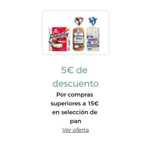 5€ de descuento Por compra superior a 15€ en selección de Bimbo