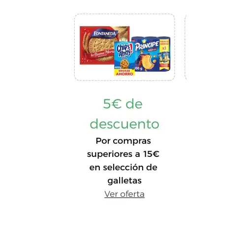 5€ de descuento Por compra superior a 15€ en selección de galletas