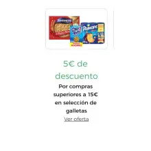 5€ de descuento Por compra superior a 15€ en selección de galletas