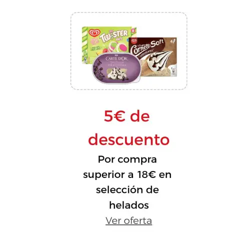 5€ de descuento Por compra superior a 18€ en selección de helados (El Corte Inglés)