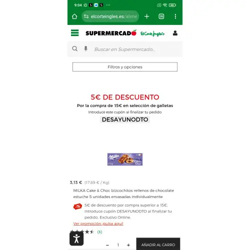 5€ DE DESCUENTO Por la compra de 15€ en selección de galletas Introduce este cupón al finalizar tu pedido  DESAYUNODTO