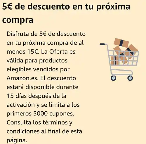 5€ en Amazon (en compras de +15€, solo para cuentas elegibles)