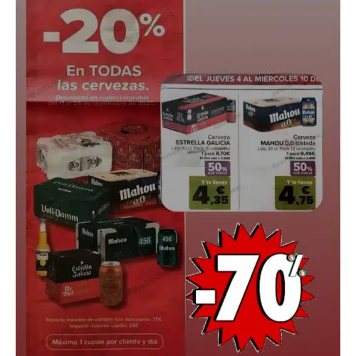 70% de descuento en Estrella Galicia (entre otras cervezas en Carrefour) del 4 al 10 de Septiembre
