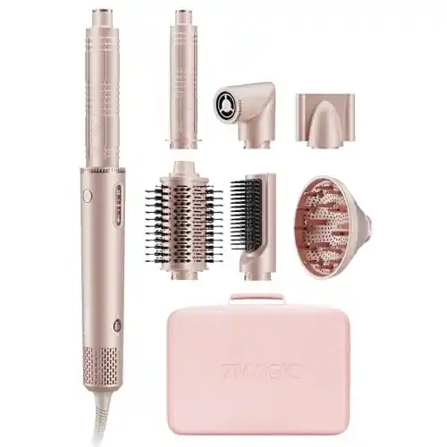 7MAGIC Air Styler 7 en 1 Multifunción, Cepillo de Aire Caliente Voluminizador y Alisador, Rizador Automático, Secador de Pelo Iónico, Moldeador Profesional, sin Daño por Calor, con Estuche de Viaje