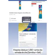 8 bayetas Vileda por 1,65€ + sorteo 2 entradas de cine (Carrefour + Gelt)
