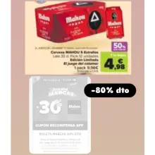 80% de descuento en latas mahou (Carrefour, cuentas seleccionadas)