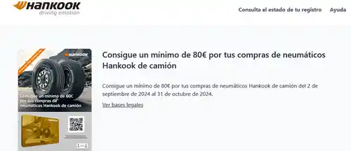 ¡80€ más en tu bolsillo por tus neumáticos Hankook para camión! (reembolso)