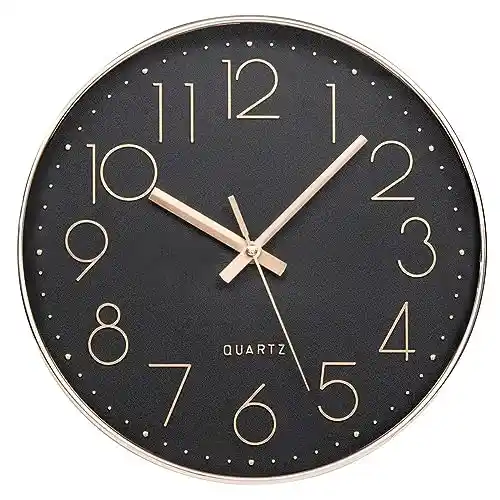 ACCSHINE Reloj de Pared Moderno Grandes Decorativos Silencioso Interior Reloj de Cuarzo de Cuarzo Redondo No-Ticking para Sala de Estar para Cocina Sala de Estar Oficina Dormitorio Aula (30 cm, negro)