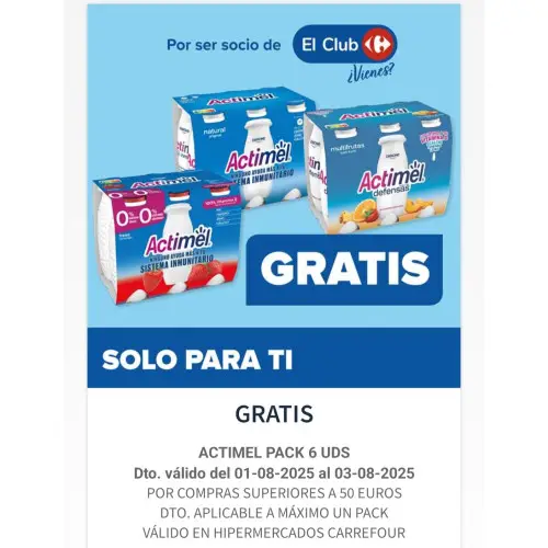 Actimel gratis por compras en Carrefour