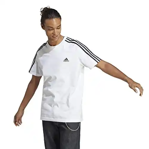 adidas Hombre Essentials Single Jersey 3-Stripes Tee, White / Black, L