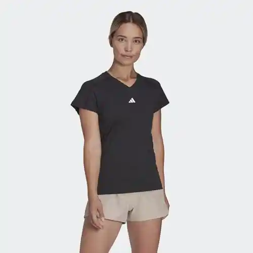 adidas Mujer AEROREADY Train Essentials Minimal Branding V-Neck tee, Black, L