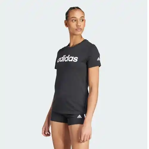 adidas Mujer Essentials Slim Logo Tee, Black / White, XS