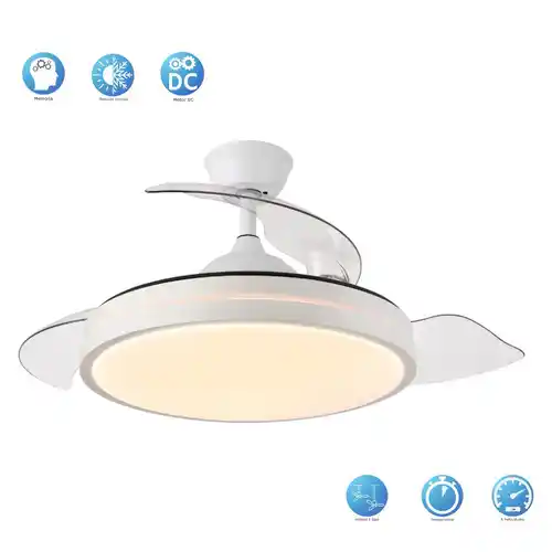 Ventilador de techo  color Blanco y Aspas Desplegables, Muy silencioso.